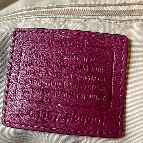 Coach Patent Leather Medium-Sized Tote Bag, Cranberry dark pink color - Picture 13 of 16